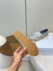 GRANVILLE ESPADRILLES FLAT 25S IN GRAY OBLIQUE EMBROIDERED COTTON