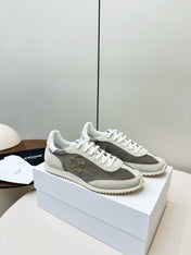 CELINE 25S RACER LOW TOP SNEAKER IN CREAM AND TAUPE GRAY NYLON AND SUEDE