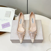 JIMMY CHOO 26S LACE-UP HEELS IN LIGHT NUDE PINK LACE AND LAMBSKIN