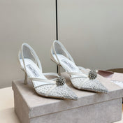 JIMMY CHOO 26S POINTED-TOE HIGH HEELS IN WHITE CRYSTAL EMBELLISHMENT