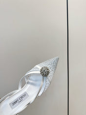 JIMMY CHOO 26S POINTED-TOE HIGH HEELS IN WHITE CRYSTAL EMBELLISHMENT