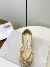 JIMMY CHOO 26S POINTED-TOE HIGH HEELS IN BEIGE CRYSTAL EMBELLISHMENT
