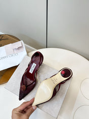 JIMMY CHOO 26S POINTED-TOE HIGH HEELS IN DARK RED CRYSTAL EMBELLISHMENT