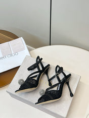 JIMMY CHOO 26S HEELED SANDALS 100 MM IN BLACK CRYSTAL EMBELLISHMENT