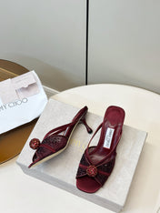 JIMMY CHOO 26S SACORA MULE 80 MM IN DARK RED CRYSTAL EMBELLISHMENT