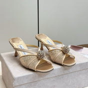 JIMMY CHOO 26S SACORA MULE 80 MM IN BEIGE CRYSTAL EMBELLISHMENT