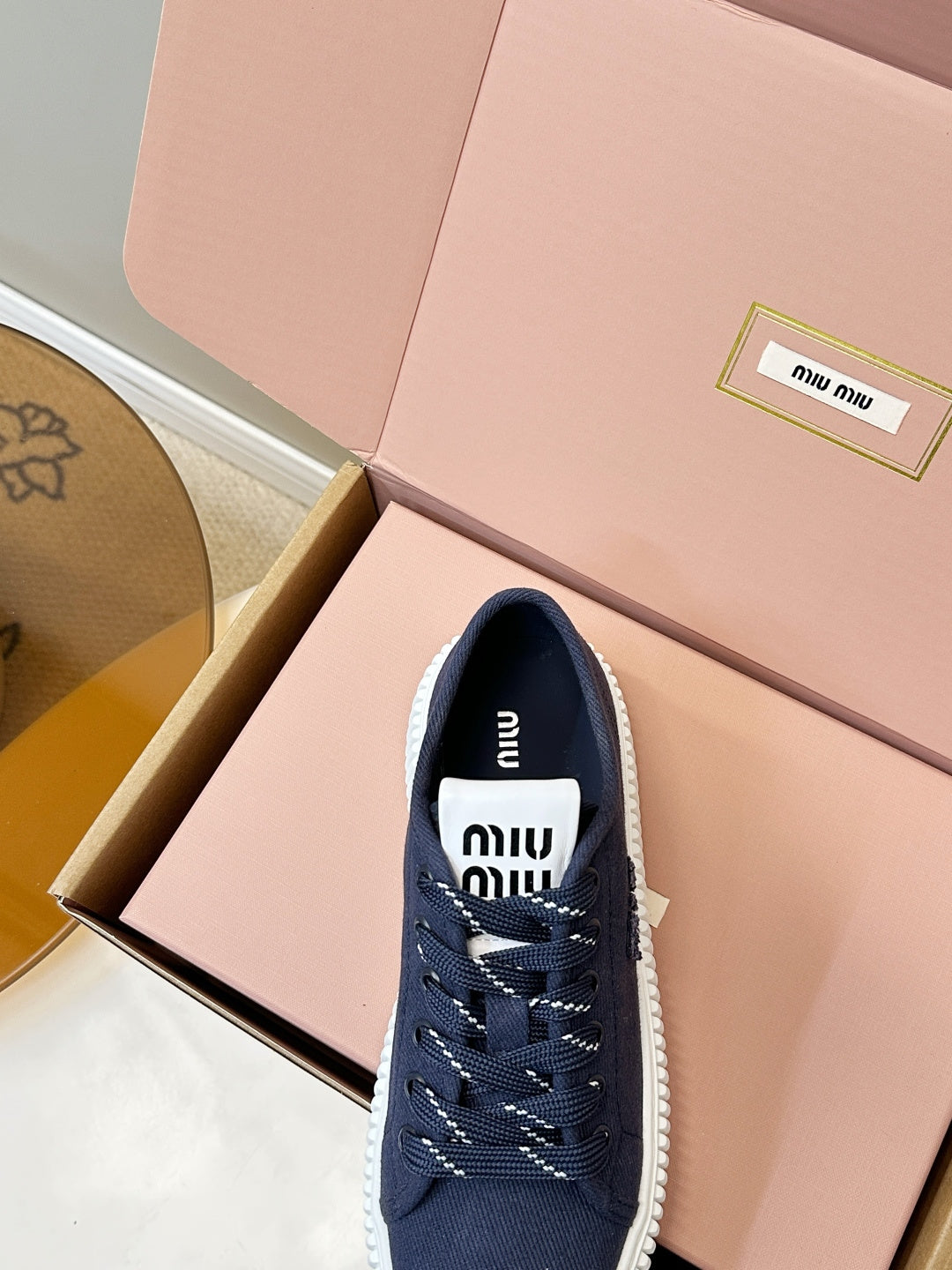 MIUMIU 26S PLATFORM SNEAKERS IN NAVY BLUE CANVAS