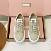 MIUMIU 26S PLATFORM SNEAKERS IN BEIGE CANVAS