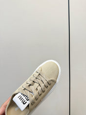 MIUMIU 26S PLATFORM SNEAKERS IN BEIGE CANVAS