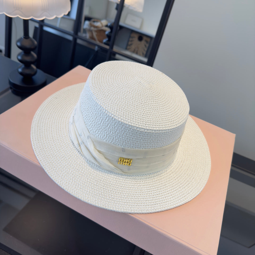 MIUMIU FLAT-BRIM STRAW HAT STYLE 10