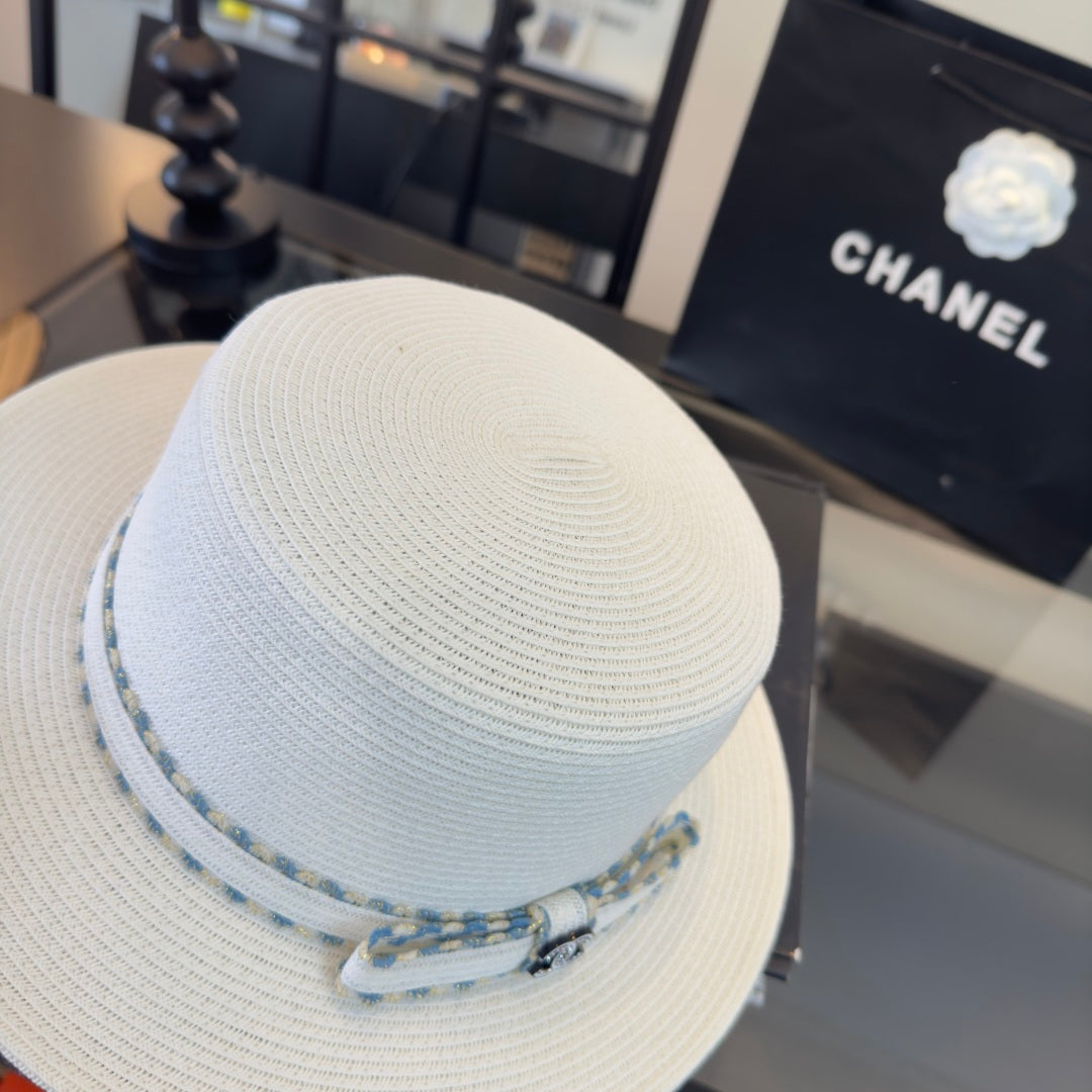 CHANEL 26S FLAT-BRIM STRAW HAT 338059