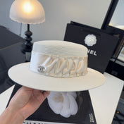 CHANEL 26S RIBBON-EMBELLISHED STRAW BOATER HAT 335894