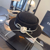 CHANEL 26S BOATER HAT WITH WHITE BOW 338035