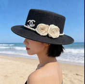 CHANEL 26S BOATER HAT FLORAL EMBELLISHMENT 338037