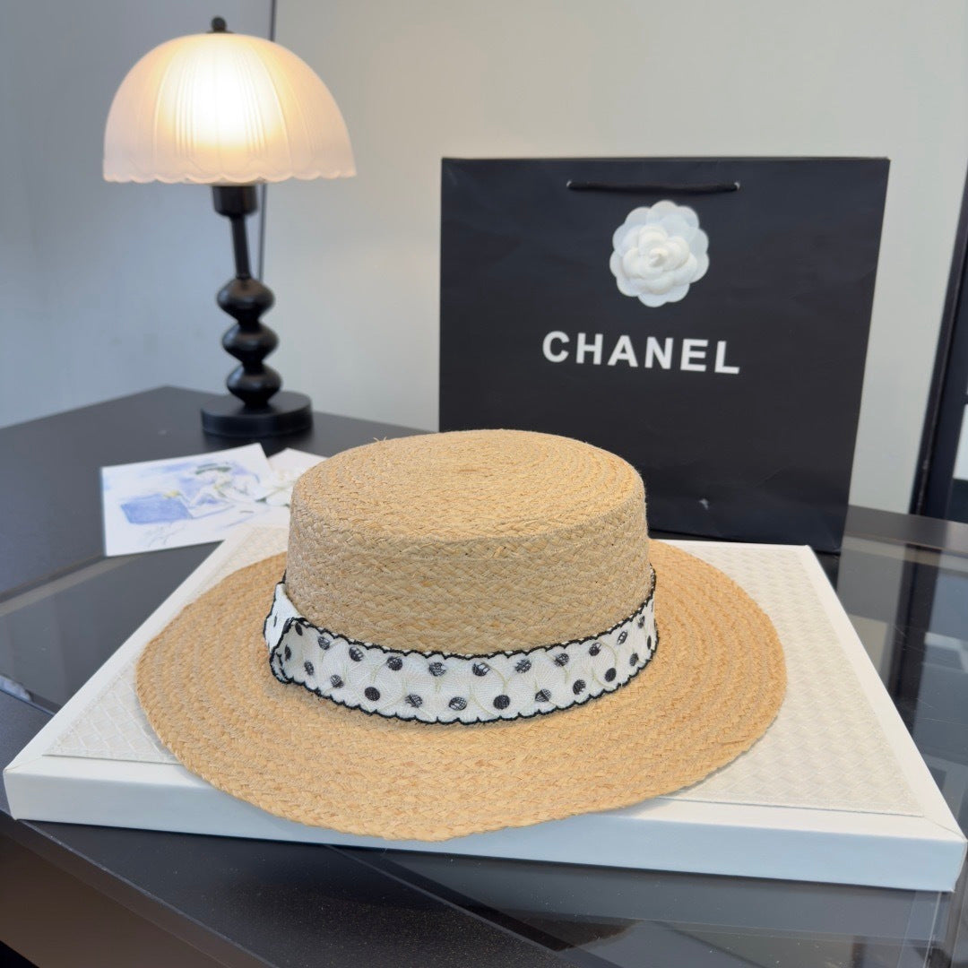 CHANEL 26S FLAT-BRIM STRAW HAT 338047