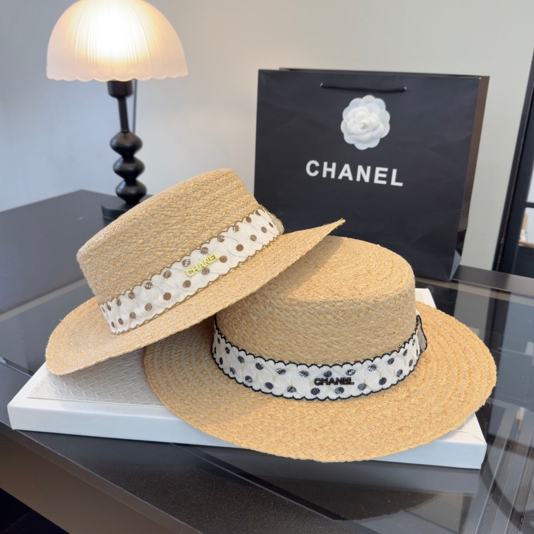 CHANEL 26S FLAT-BRIM STRAW HAT 338047