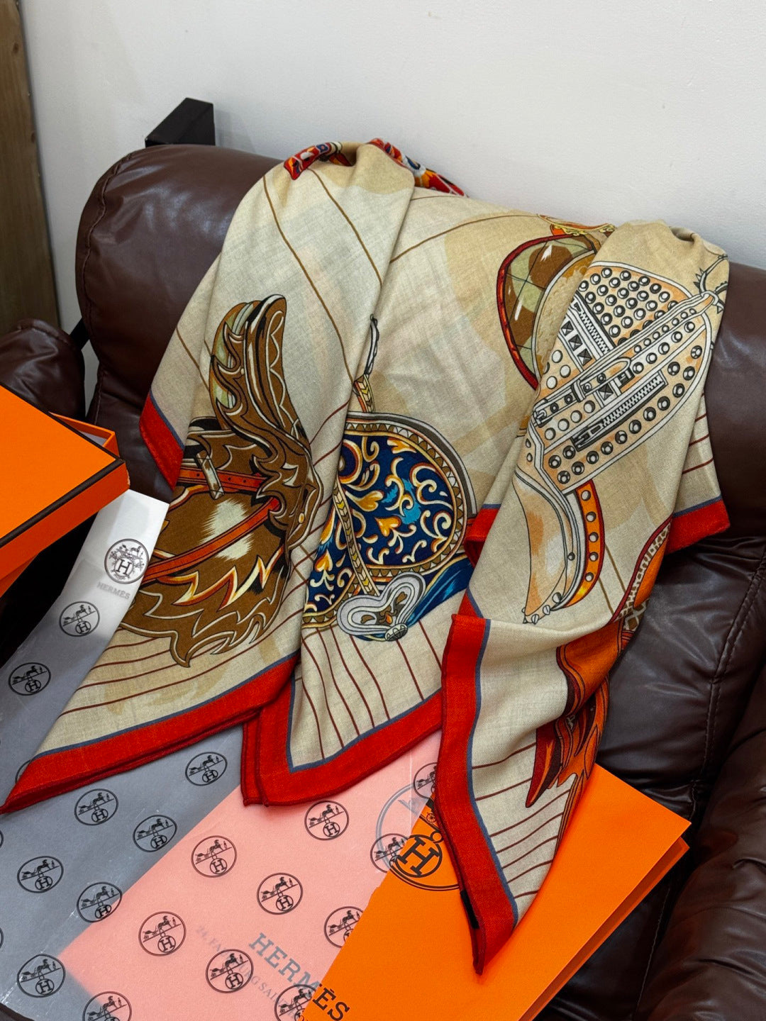 HERMES 25S SCARF 140 IN SILK CASHMERE 989485