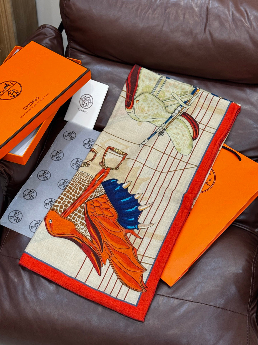 HERMES 25S SCARF 140 IN SILK CASHMERE 989485