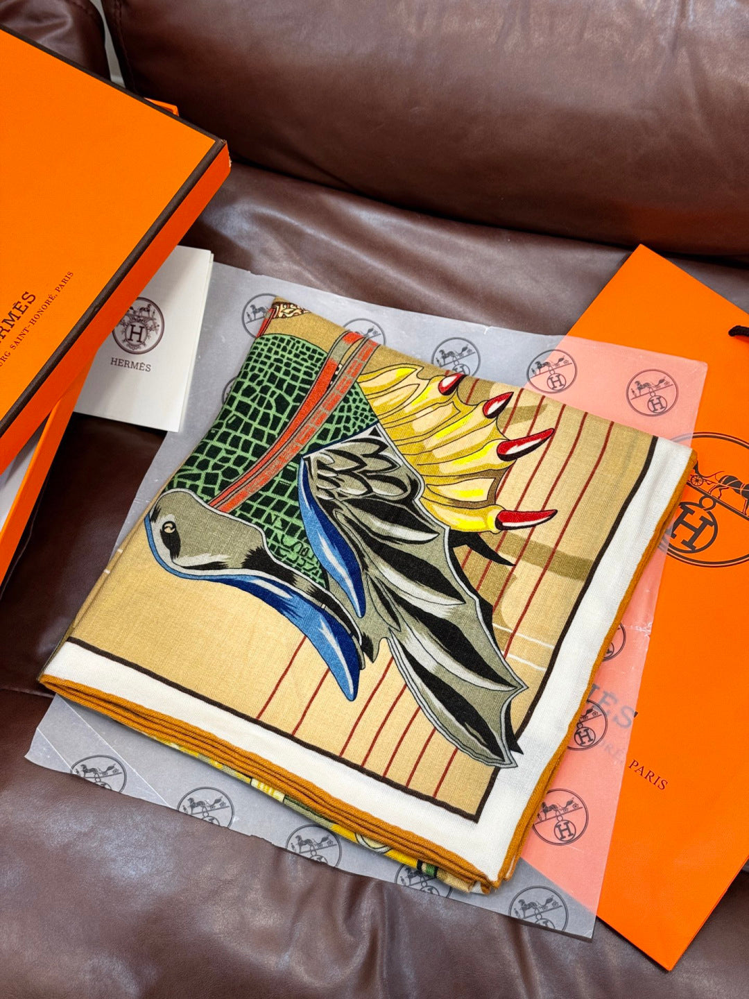HERMES 25S SCARF 140 IN SILK CASHMERE 989487