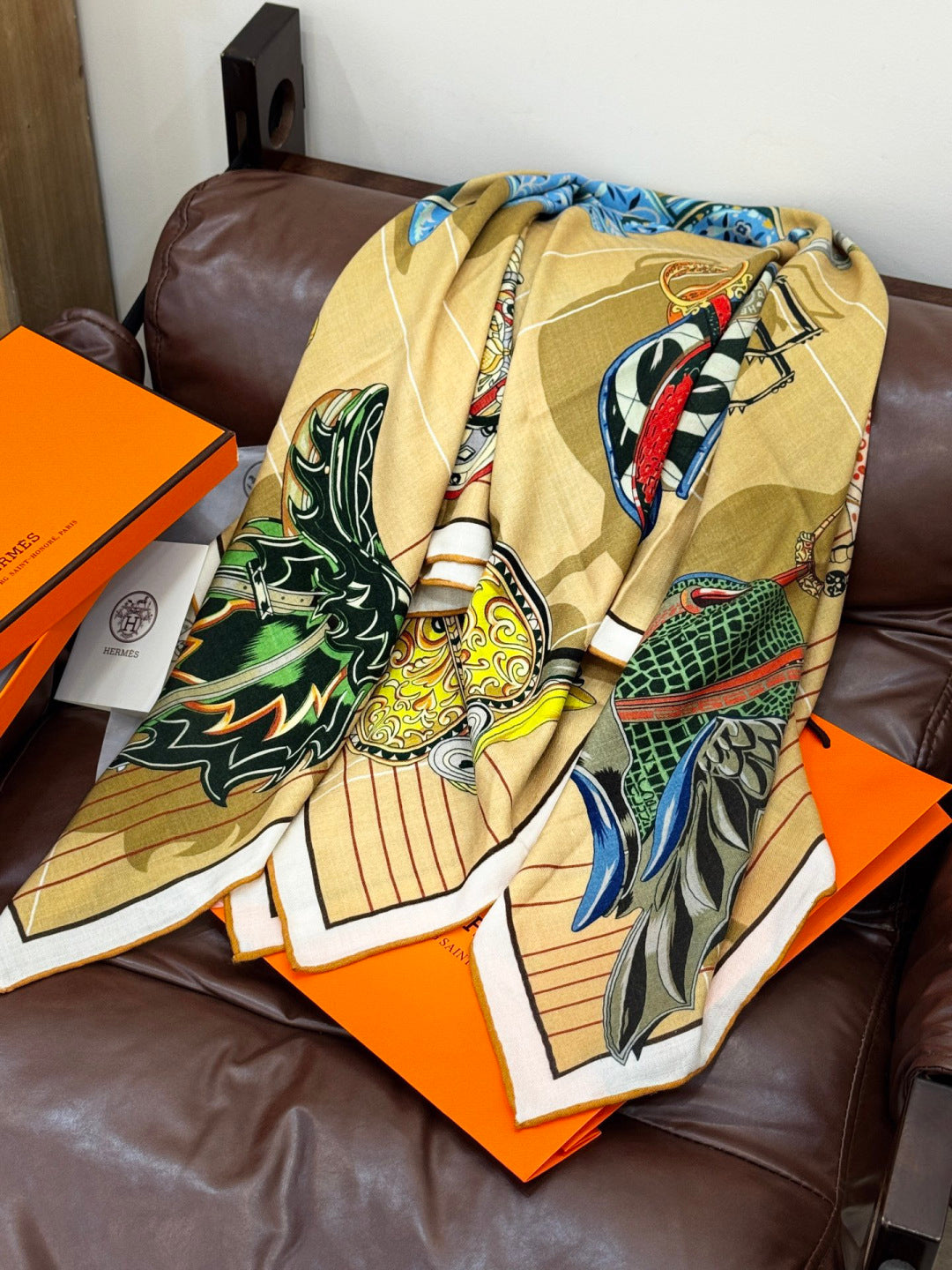 HERMES 25S SCARF 140 IN SILK CASHMERE 989487
