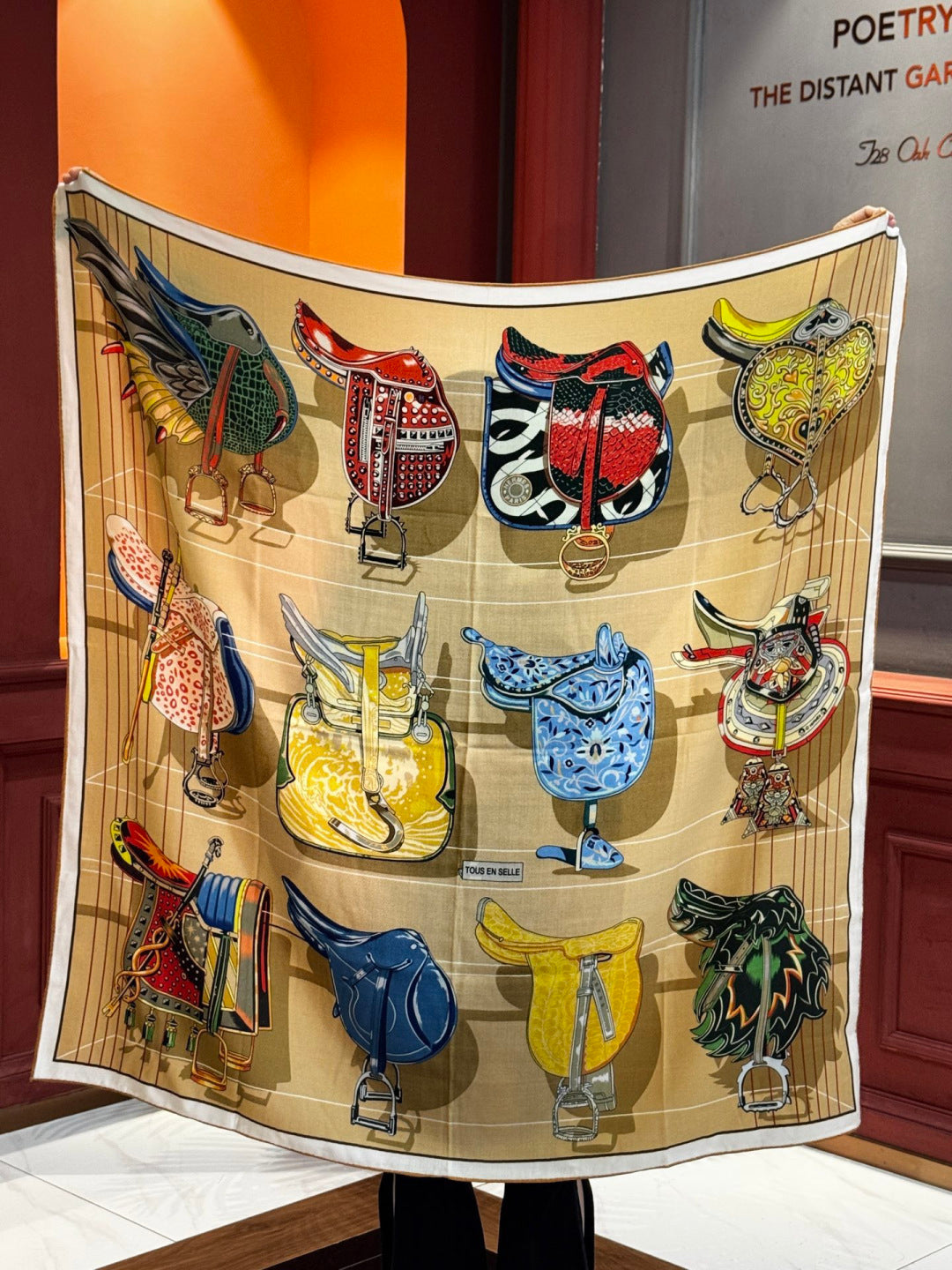 HERMES 25S SCARF 140 IN SILK CASHMERE 989487