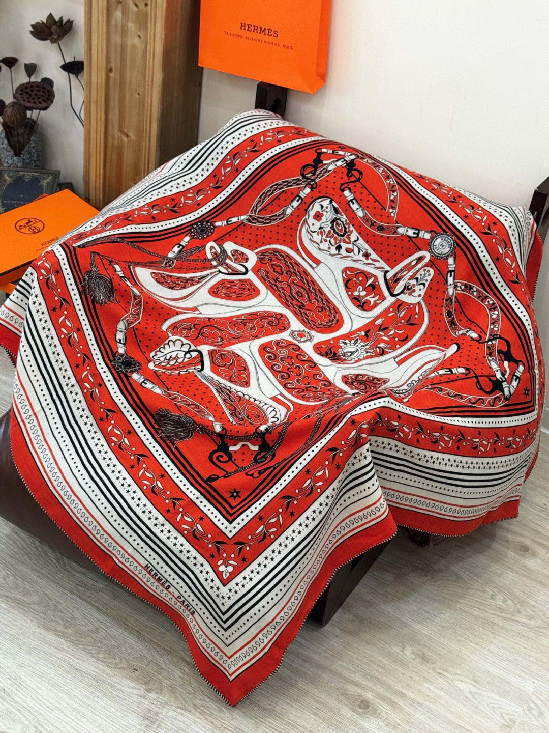 HERMES 25S SCARF 140 IN SILK CASHMERE 991680