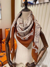HERMES 26S SCARF 140 IN CASHMERE AND SILK 303354