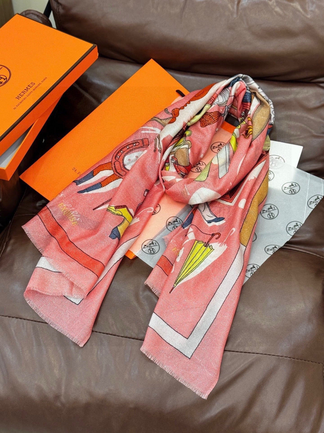 HERMES 26S LONG SCARF 200 IN CASHMERE AND SILK 307234