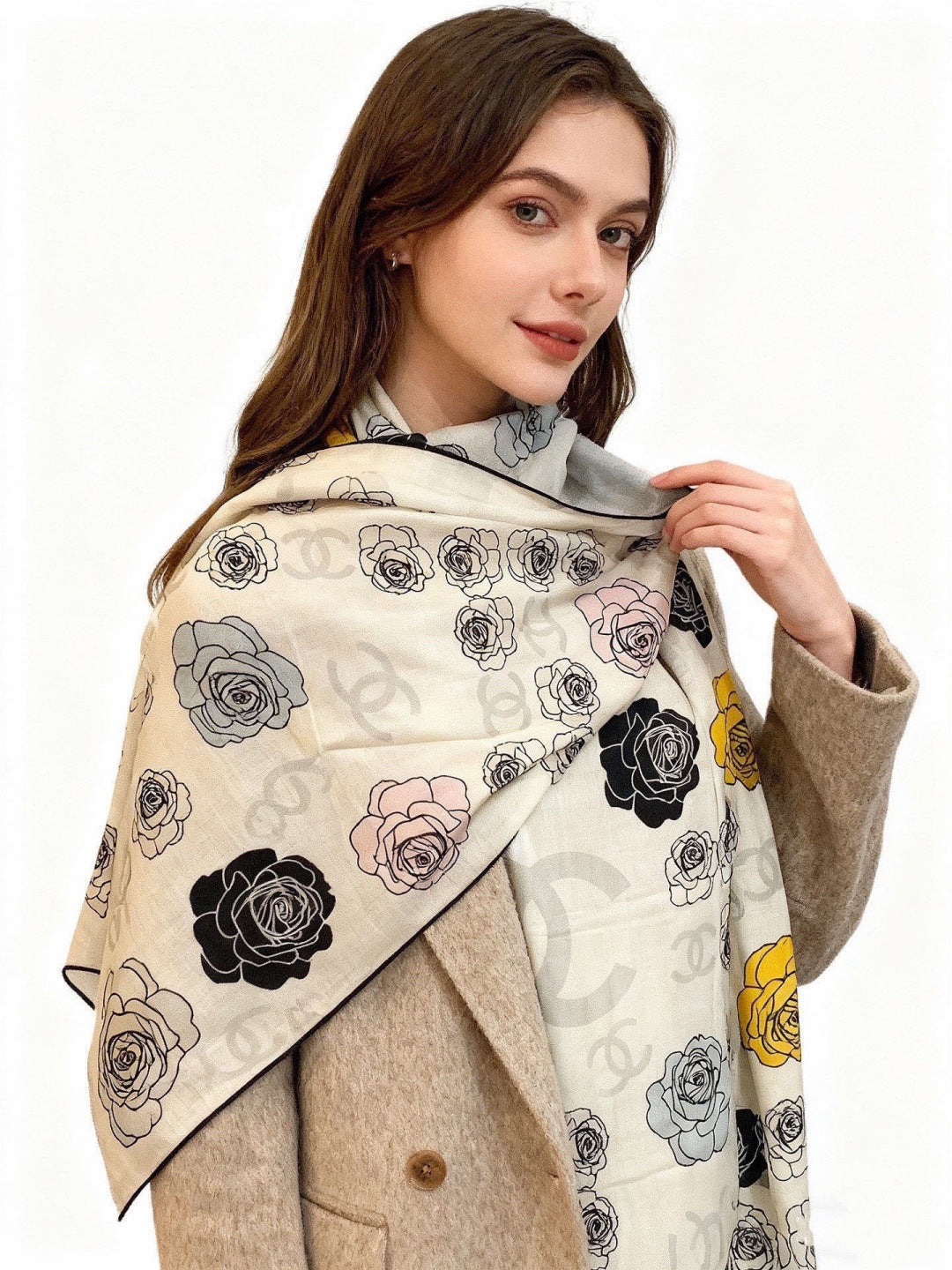 CHANEL 26S SCARF 140 IN SILK AND CASHMERE 313317