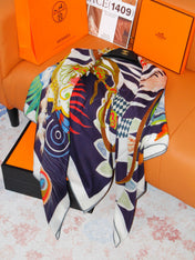 HERMES 26S SCARF 140 IN SILK AND CASHMERE 498508