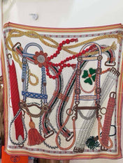 HERMES 26S PATTERNED SCARF 135 IN SILK AND CASHMERE 502437