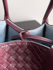 SMALL PINACOTECA REVERSIBLE TOTE BAG 24 IN MADDER BROWN LAMBSKIN AND LIGHT BLUE SUEDE