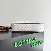 BOTTEGA VENETA 25S SMALL INTRECCIATO CAMERA BAG 24 IN WHITE CALFSKIN