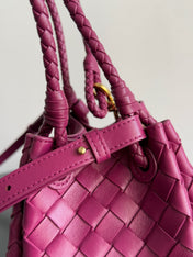 BOTTEGA VENETA 25S SMALL PARACHUTE 21 IN RASPBERRY PINK CALFSKIN GOLD HARDWARE