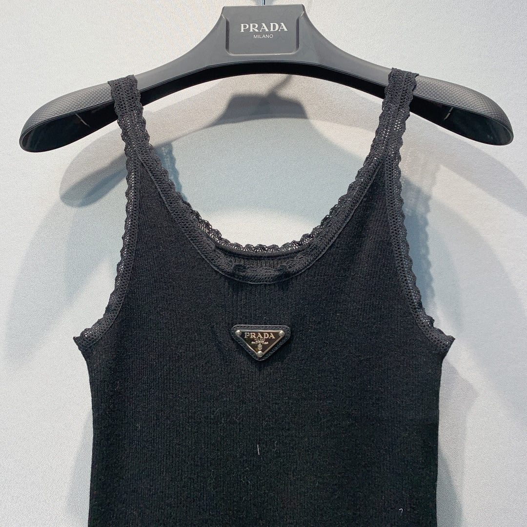 PRADA 26S LACE-TRIMMED SLEEVELESS TOP 1001