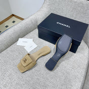 CHANEL 26S FLAT SLIDES IN BEIGE SUEDE