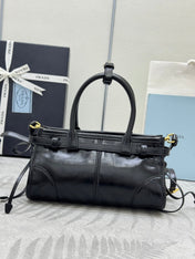 PRADA 25S BONNIE MINI HANDBAG 23 IN BLACK CALFSKIN GOLD HARDWARE