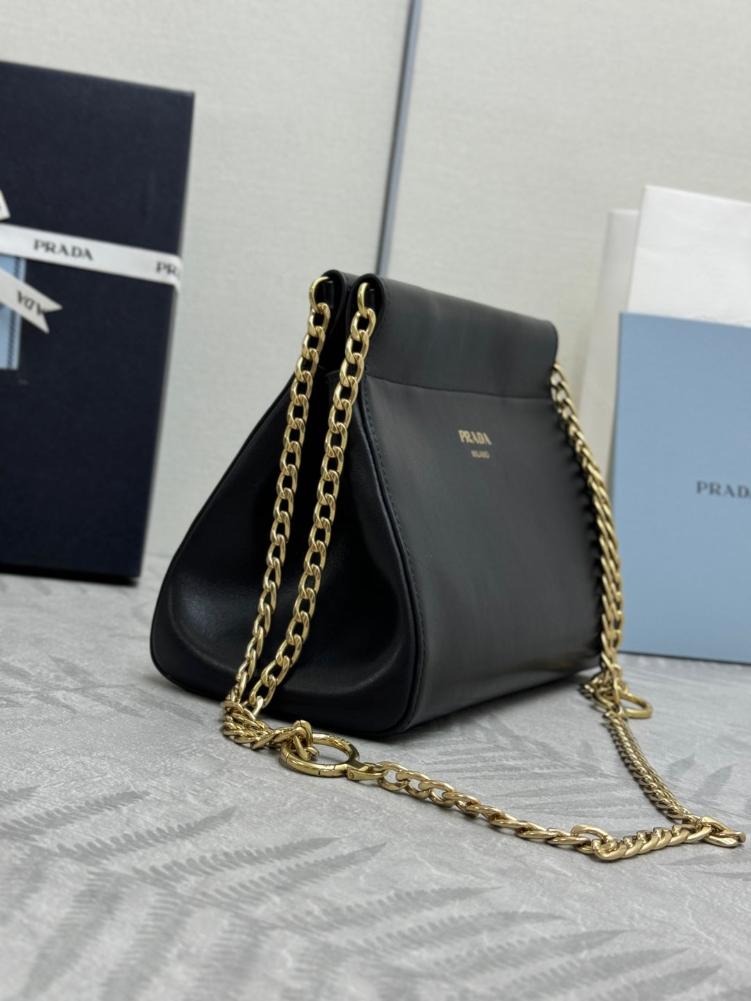 PRADA 25S ENCHAINE MINI BAG 22 IN BLACK CALFSKIN GOLD HARDWRE