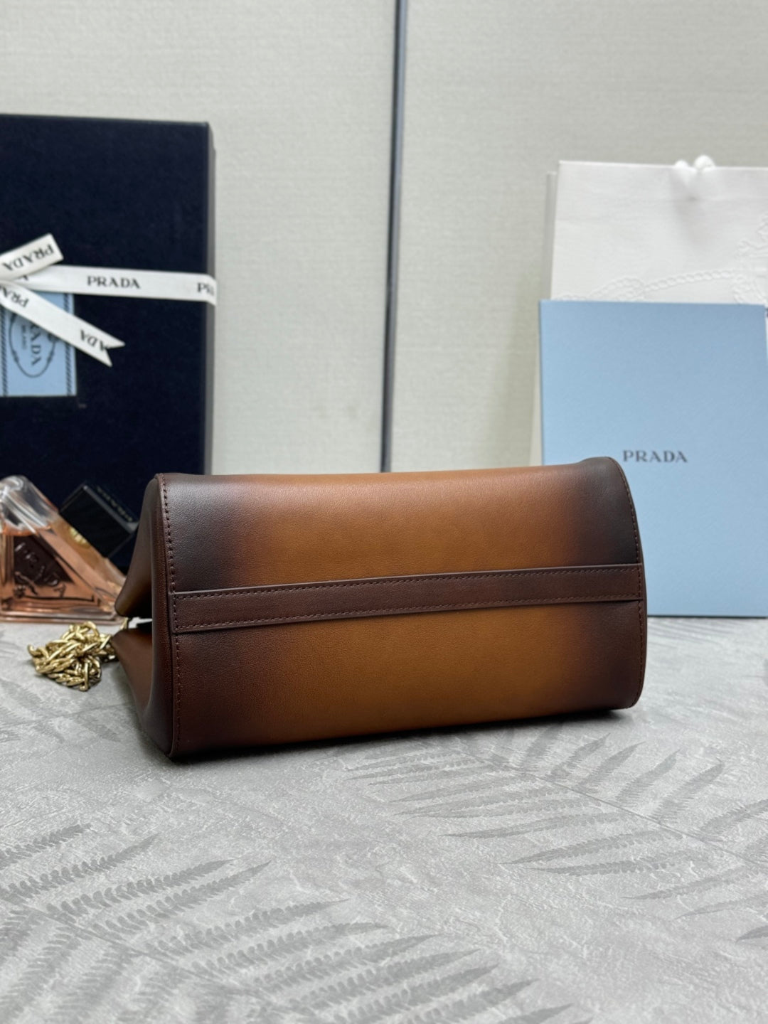 PRADA 25S ENCHAINE MINI BAG 22 IN COGNAC CALFSKIN GOLD HARDWRE