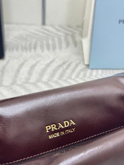 PRADA 25S SHOULDER BAG 23 IN DARK BROWN CALFSKIN GOLD HARDWRE