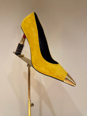 BALMAIN 26S HIGH HEELS 100 MM IN SUNFLOWER YELLOW SUEDE