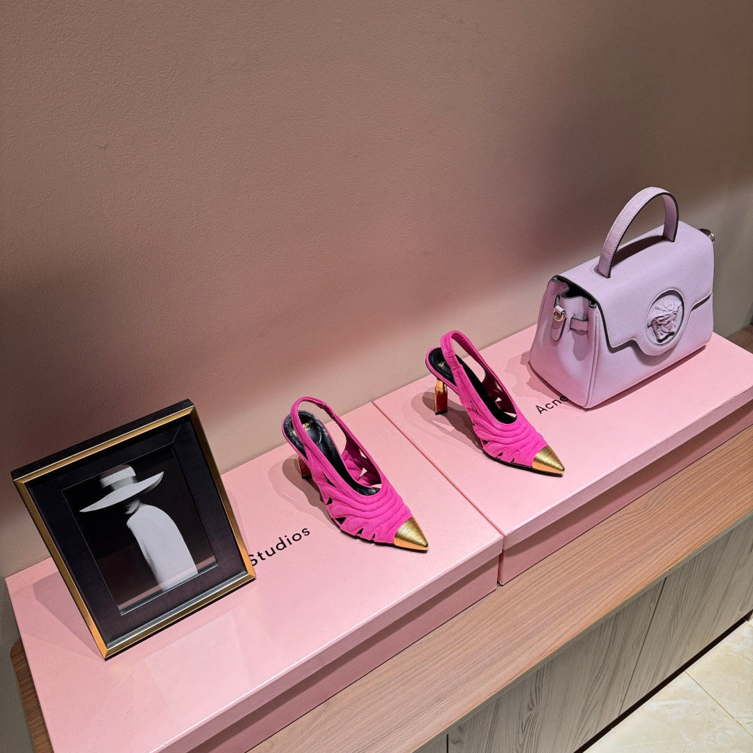 BALMAIN 26S SLINGBACK HEELS 100 MM IN DARK PINK SUEDE