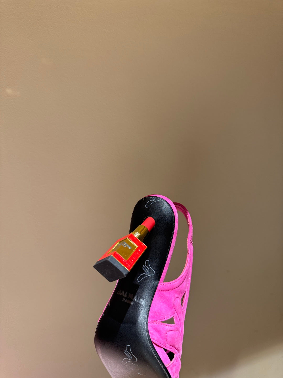 BALMAIN 26S SLINGBACK HEELS 100 MM IN DARK PINK SUEDE