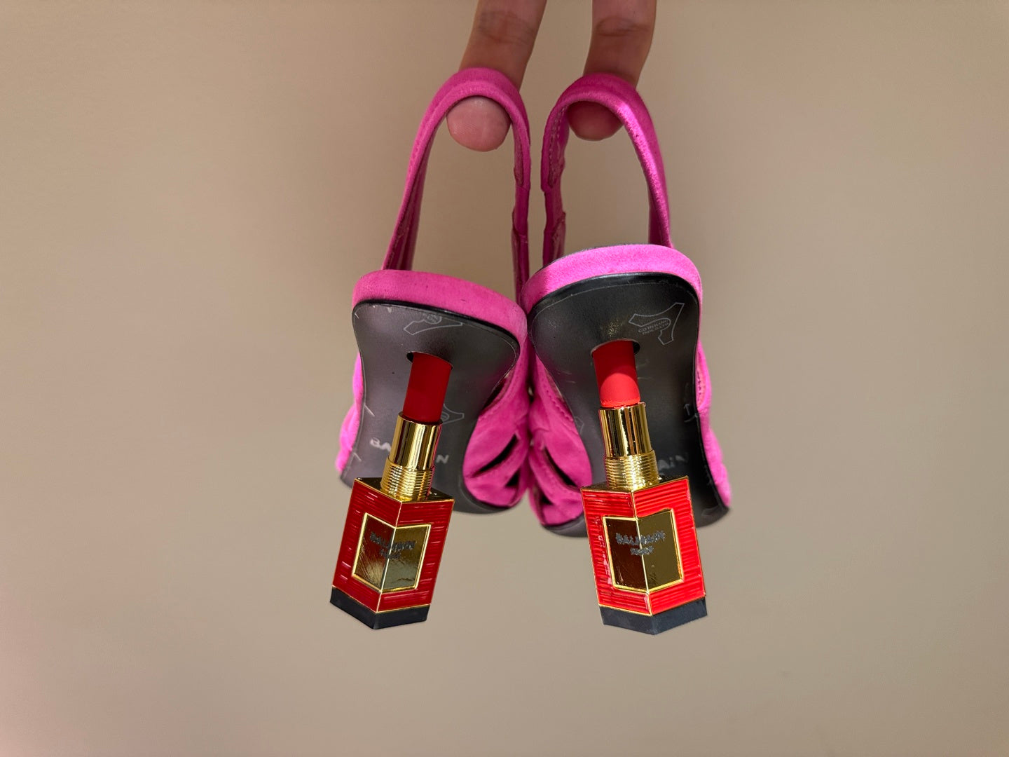 BALMAIN 26S SLINGBACK HEELS 100 MM IN DARK PINK SUEDE