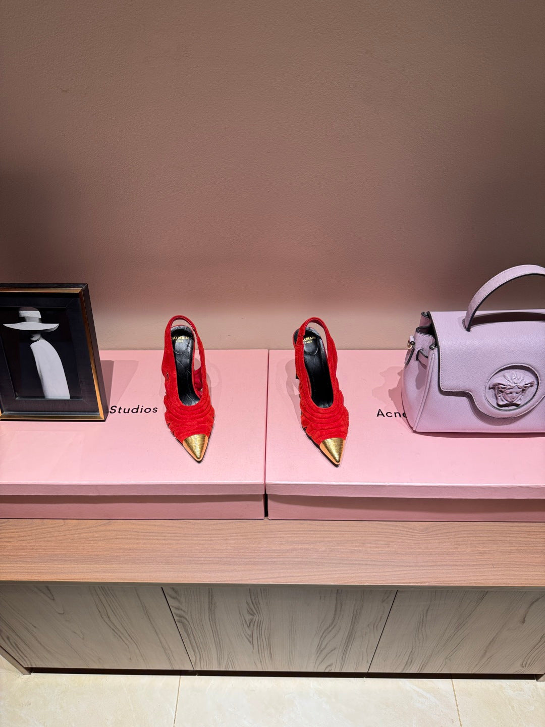 BALMAIN 26S SLINGBACK HEELS 100 MM IN RED SUEDE