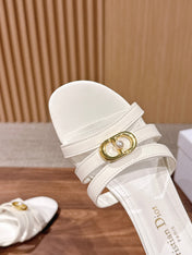 DIOR 26S MID HEEL SANDALS IN WHITE CALFSKIN MULTI STRAP GOLD HARDWARE