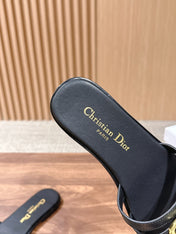 DIOR 26S MULTI STRAP SLIDE SANDALS IN BLACK CALFSKIN GOLD BUCKLE