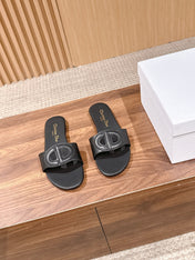 DIOR 26S SLIDE SANDALS IN BLACK CALFSKIN CD LOGO