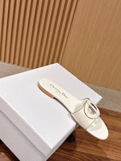 DIOR 26S SLIDE SANDALS IN WHITE CALFSKIN CD LOGO