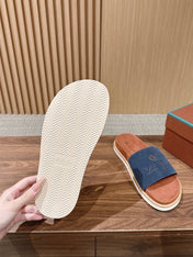 LP 26S SLIDES SANDAL IN NAVY BLUE SUEDE WITH LOGO